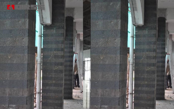 Betonarme kolon üzerine dıştan yapıştırılmış karbon fiber takviyeli (CFRP) kumaş Betonarme kolon üzerine dıştan yapıştırılmış karbon fiber takviyeli (CFRP) kumaş